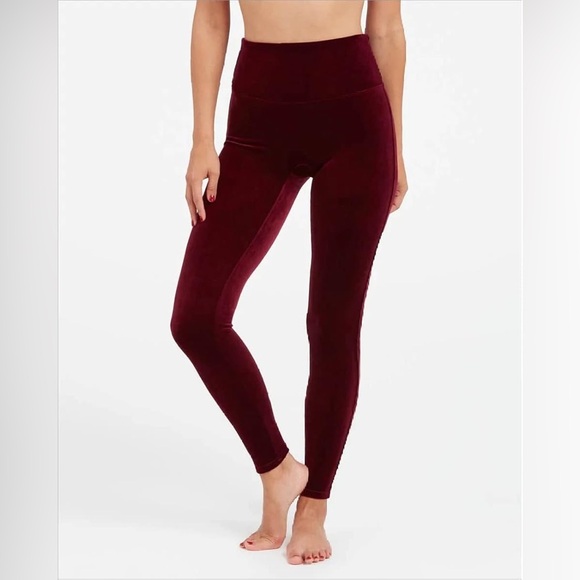 New with Tags!  SPANX Rich Burgundy Velvet High Waisted Leggings - Picture 3 of 7
